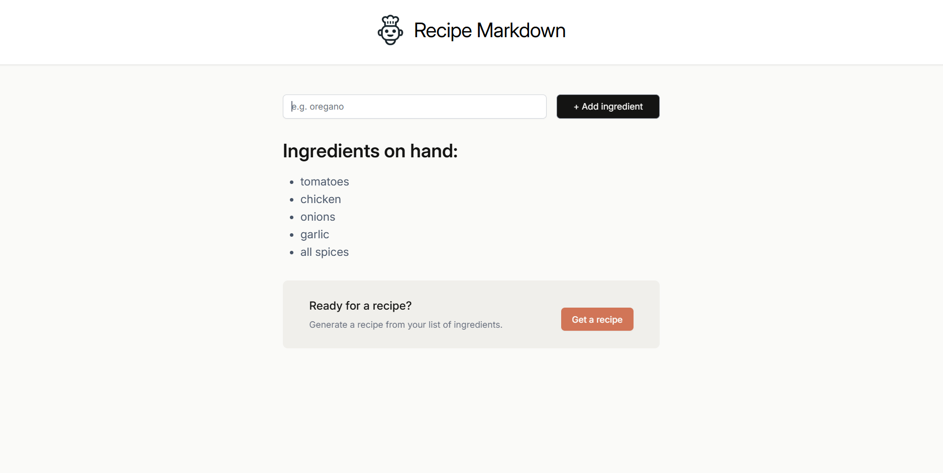 recipe markdown with few ingredients